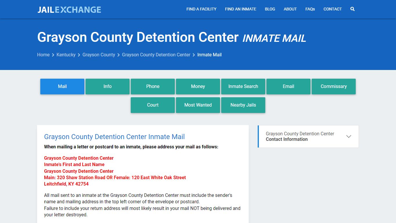 Inmate Mail - Grayson County Detention Center, KY - Jail Exchange