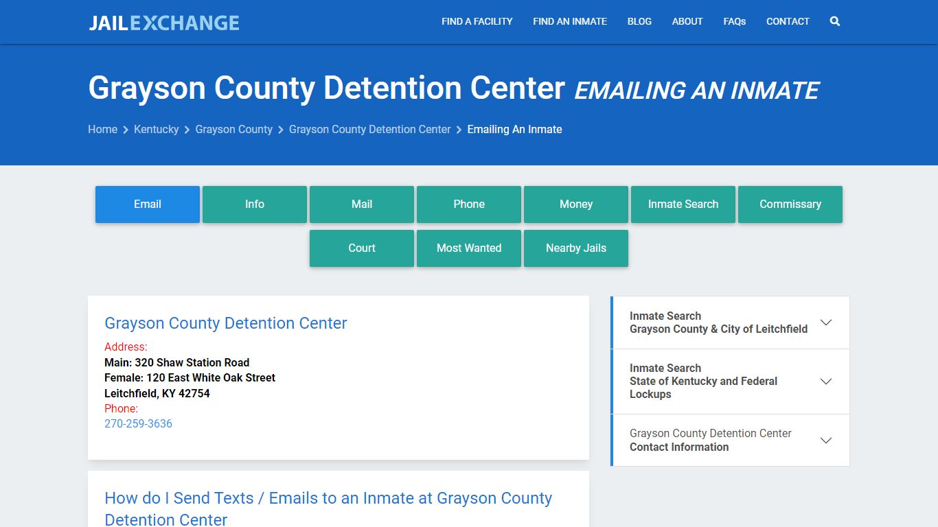 Inmate Text, Email - Grayson County Detention Center, KY - Jail Exchange