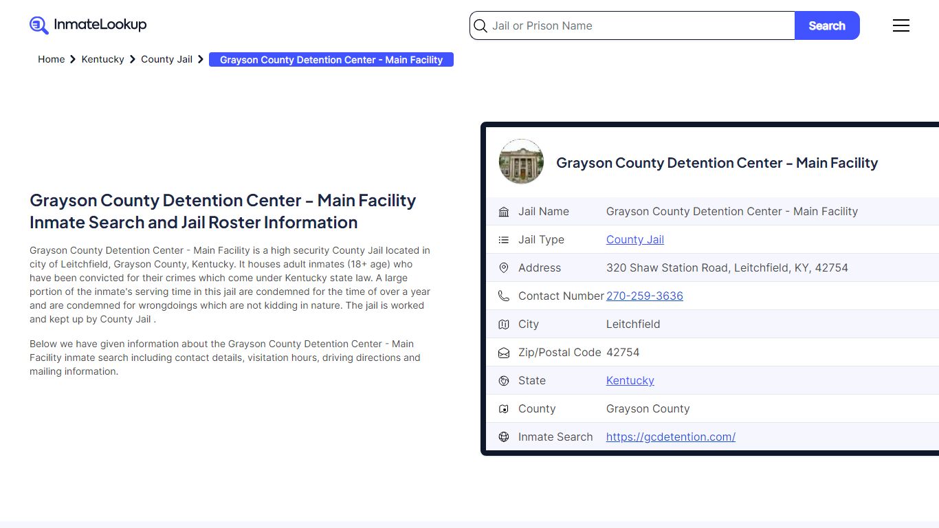 Grayson County Detention Center - Main Facility (KY) Inmate Search ...